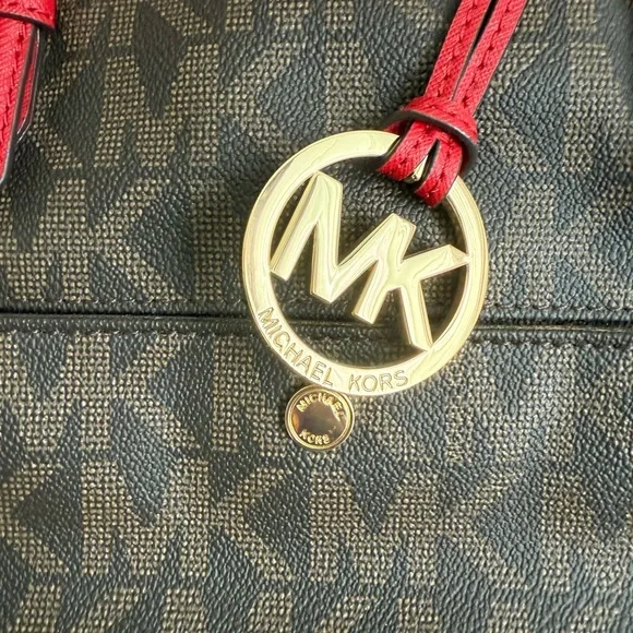 NWT Beautiful Michael Kors Red and Brown Tote Bag - Picture 7 of 7